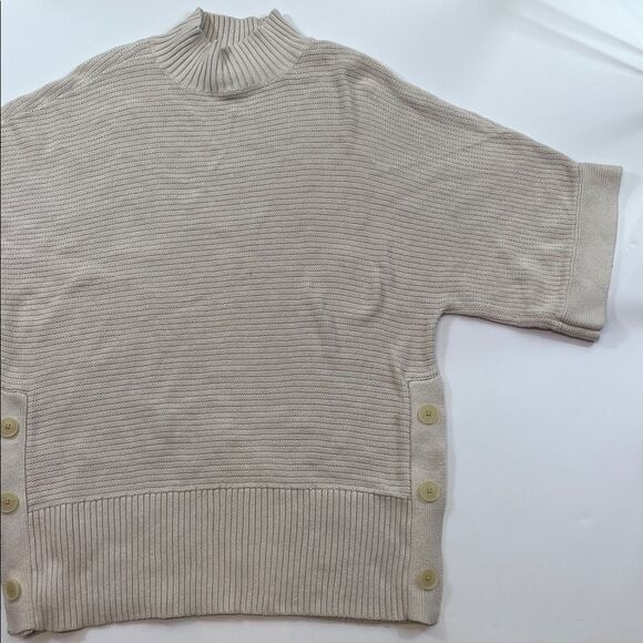 Ann Taylor LOFT Beige Mock Neck Short Sleeve Sweater Top Women’s Sz L - Picture 2 of 7